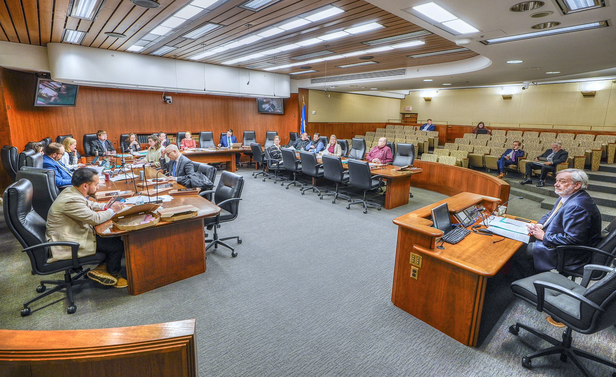 The House Environment and Natural Resources Finance and Policy Committee takes up amendments Friday during debate on its policy bill. (Photo by Andrew VonBank)